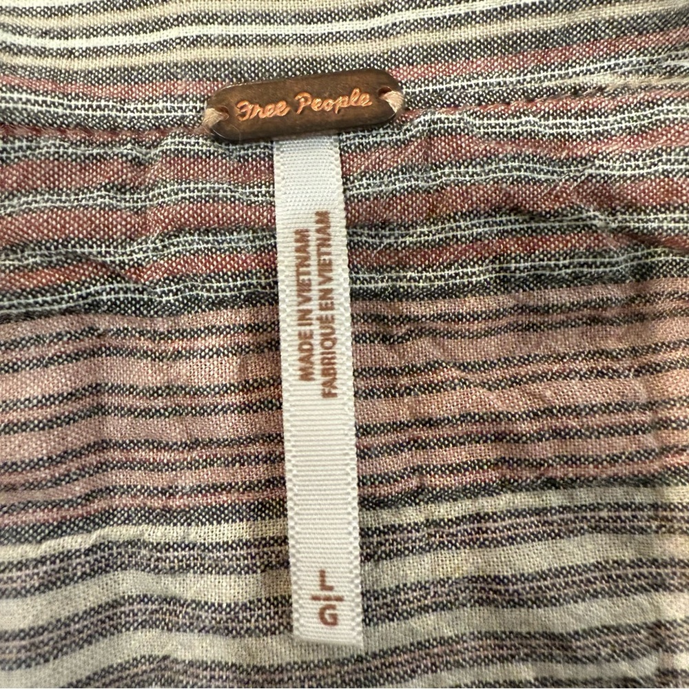 Free People High Tide Pink Sands Striped Button Down Shirt Womens Large Bohemian - Picture 8 of 10